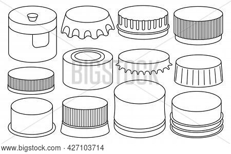 Bottle Caps Isolated Outline Set Icon. Outline Set Icon Lid Of Cover . Vector Illustration Bottle Ca