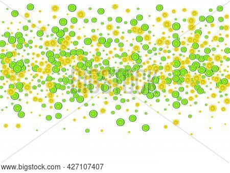 Bright Citrus Background White Vector. Lime Summer Decoration. Green Nature Fruit. Yellow Levitation