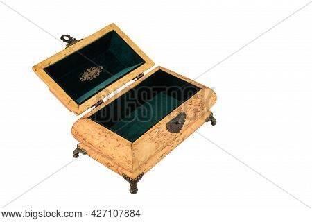 Open Wooden Jewelry Box With Velvet Lining