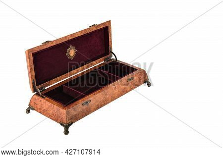 Open Wooden Jewelry Box With Velvet Lining
