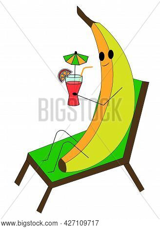 The Character, A Cheerful Boar Lies On A Sun Lounger With A Cocktail In His Hands. Vector Stock Illu