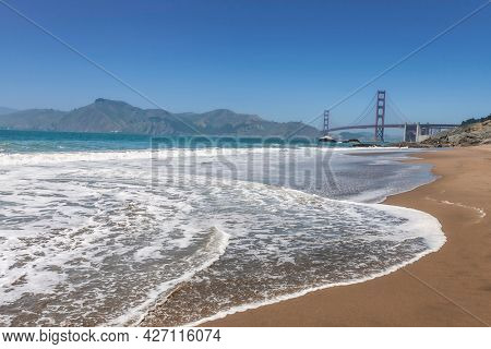 The famous Golden Gate Bridge on the Pacific Ocean in the San Francisco Harbor