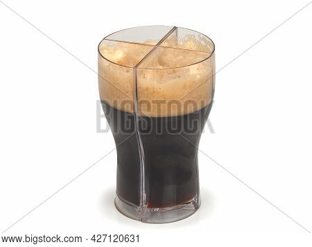 Dark Beer In Glass. Glass, Divided Into Four Parts