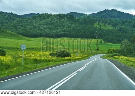 Vacation Roadtrip Landscape. Russian Altai Mountains. Multa Region. Holiday At Home. Staycation Conc