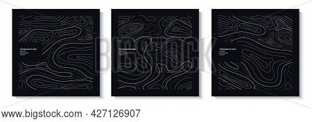 Set Of Topography Flyers. Outline Cartography Landscape. Collection Of Three Banners With Topography