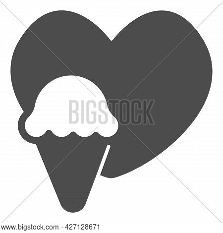 Heart And Icecream Waffle Cone Solid Icon, Icecream Concept, Icecream Vector Sign On White Backgroun