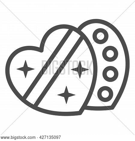 Heart Shaped Box Of Chocolates Line Icon, 8 March Concept, Chocolate Sweets For March Holiday Sign O