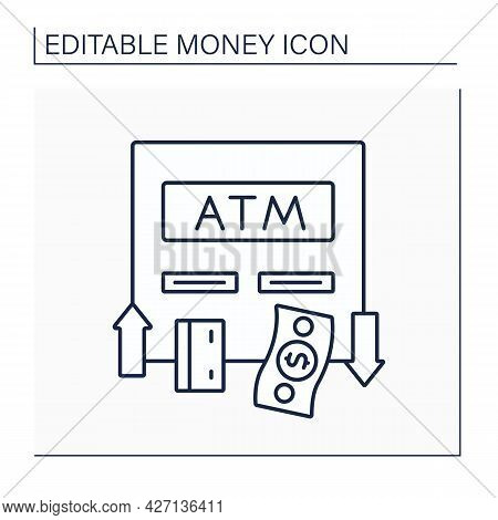 Automated Teller Machine Line Icon. Machine Makes It Convenient To Manage Bank Account. Getting Mone