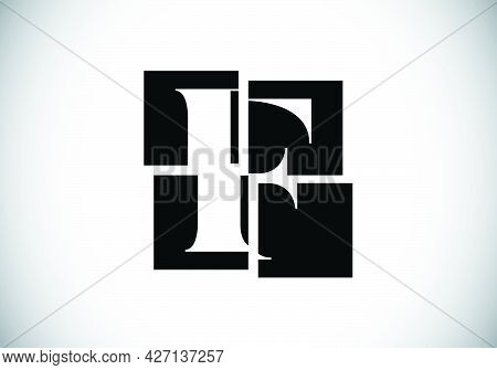 Initial F Monogram Letter Alphabet Made Of Four Squares. Font Emblem. Broken, Puzzle Alphabet Sign. 