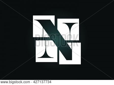 Initial N Monogram Letter Alphabet Made Of Four Squares. Font Emblem. Broken, Puzzle Alphabet Sign. 