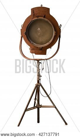 A Vintage Theatre, Movie Or Tv Studio Light, Isolated On A White Background