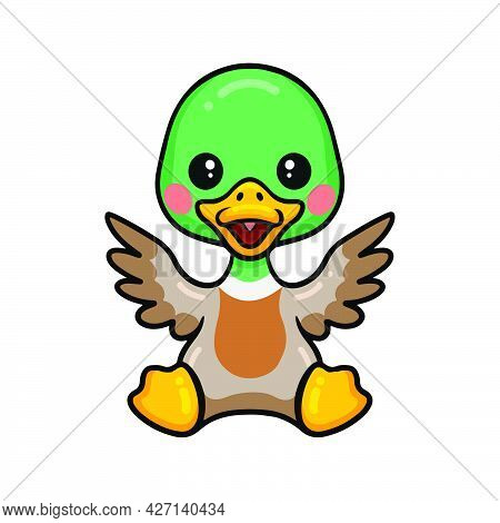 Vector Illustration Of Cute Little Duck Cartoon Sitting