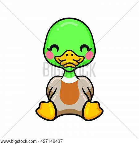 Vector Illustration Of Cute Little Duck Cartoon Sitting