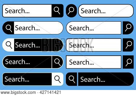 Blue Search Bar Set. Computer Technology. Search Icon. Website Design Concept. Vector Illustration. 