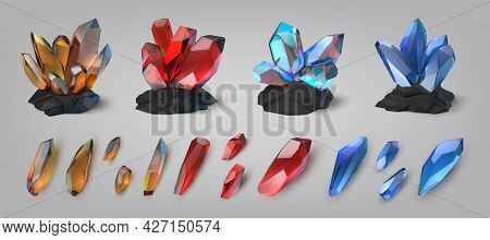 Gemstones. Shiny And Colorful Treasure Precious Stones And Crystals. Glowing Diamond Or Amethyst. Je