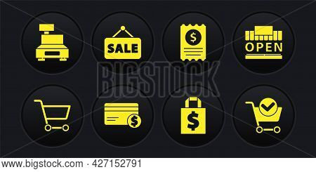Set Shopping Cart, Building And Open, Credit Card Dollar, Shoping Bag, Paper Check Financial Check, 