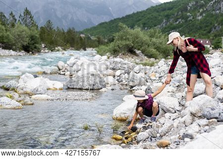 Theth, Albania, Tourists Exploring The Beautiful Albanian Nature