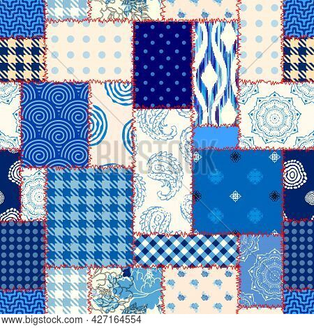Patchwork Textile Pattern. Seamless Quilting Design Background.