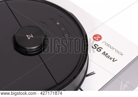 Leeuwarden, The Netherlands - July 7, 2021: Close-up Of Roborock S6 Maxv,  The Flagship Product Of R
