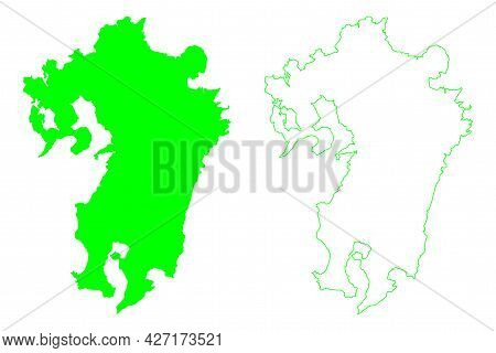 Kyushu Island (japan, East Asia, Japanese Archipelago) Map Vector Illustration, Scribble Sketch Kyus