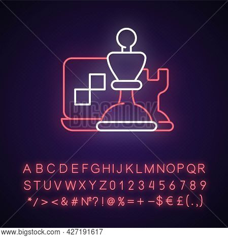 Online Logic Games And Chess Neon Light Icon. Intelectual Activity For Fun Time Spending. Outer Glow