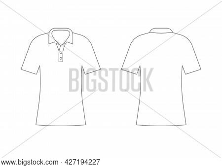 Womens White T-shirt Outline Template With Short Sleeve And V Polo Neck. Shirt Mockup In Front And B