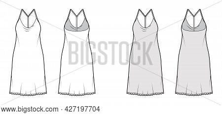 Dress Slip Technical Fashion Illustration With Oversized Body, Knee Length Pencil Skirt, Racerback. 