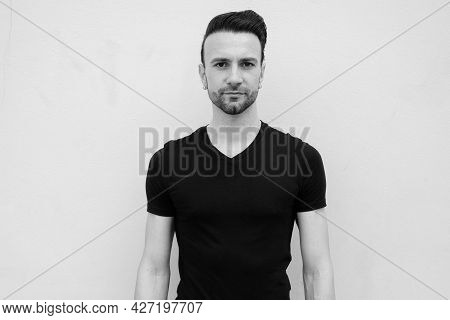 Black And White Portrait Of Handsome Italian Man
