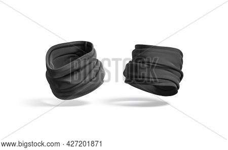 Blank Black Folded Neck Gaiter Mockup, Half-turned View, Side Back, 3d Rendering. Empty Cloth Face M