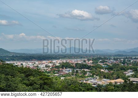 Cityscape View Of Chiang Khan District On Phu Chang Noi Viewpoint At Chiang Khan Loei City Thailand.