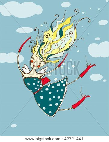 romantische fliegenden schÃ¶nes MÃ¤dchen-cartoon