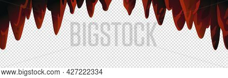 Cave Stalactites, Cave Ceiling With Underground Stone Stalactites On White Background. Vector Illust