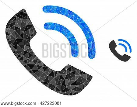Triangle Phone Ring Polygonal Icon Illustration. Phone Ring Lowpoly Icon Is Filled With Triangles. F