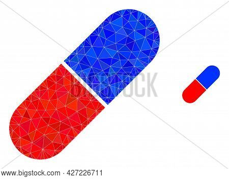 Triangle Medical Pill Polygonal Icon Illustration. Medical Pill Lowpoly Icon Is Filled With Triangle
