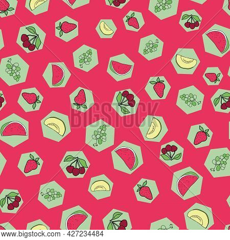 Vector Polygon Summer Fruits Doodle Background Pattern