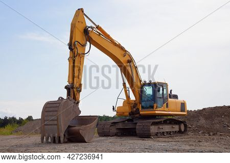 Excavator Site Construction Trackhoe Heavy Machine Yellow Equipment