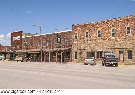 Black Hills National Forest, Sd, Usa - May 31, 2008: Downtown Hill City Main Street. Row Of Brick We