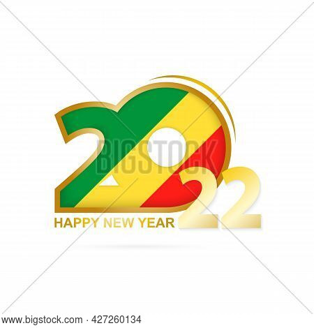 Year 2022 With Congo Flag Pattern. Happy New Year Design. Vector Illustration.