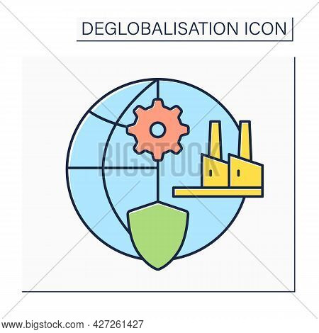 Protectionism Color Icon. Strengthening Manufacturing Sector. Deglobalisation Concept. Isolated Vect