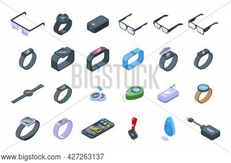 Wearable Tracker Icons Set Isometric Vector. Fitness Wristband. Bracelet Activity