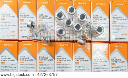 Bangkok, Thailand - 7 July 2021: Sinovac Vaccine, Coronavac Vaccination For Covid-19 Coronavirus Pro