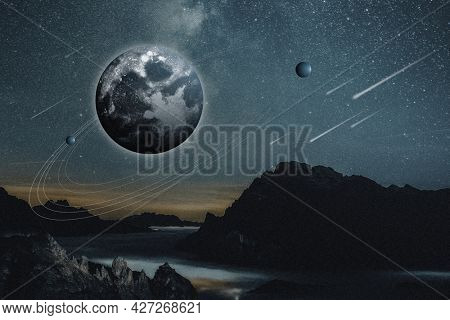 Aesthetic universe nature background earth and mountain remixed media