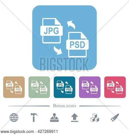 Jpg Psd File Conversion White Flat Icons On Color Rounded Square Backgrounds. 6 Bonus Icons Included