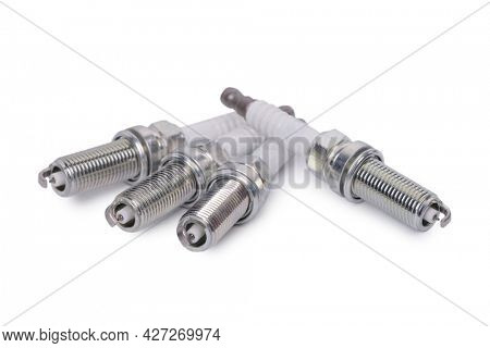 Car spark plug, new iridium plug isolated over white background
