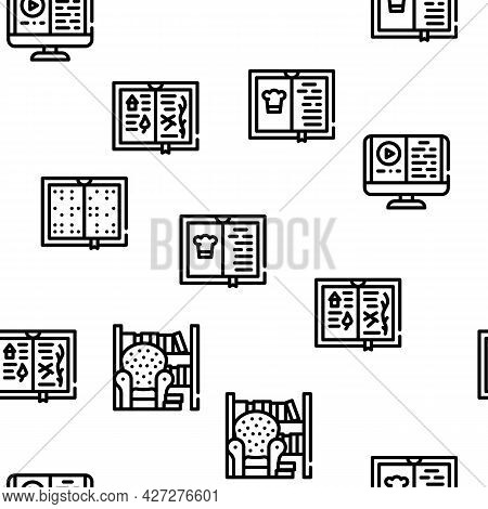 Book Library Shop Vector Seamless Pattern Thin Line Illustration