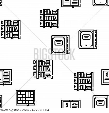Book Library Shop Vector Seamless Pattern Thin Line Illustration