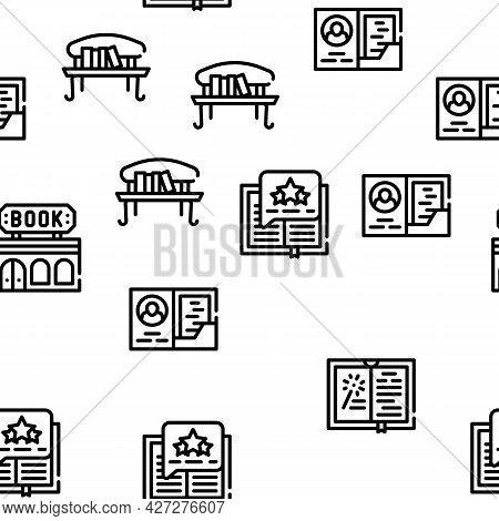 Book Library Shop Vector Seamless Pattern Thin Line Illustration