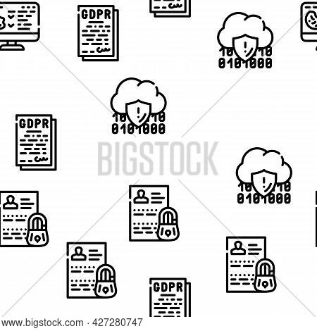 Privacy Policy Protect Vector Seamless Pattern Thin Line Illustration