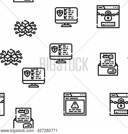 Privacy Policy Protect Vector Seamless Pattern Thin Line Illustration