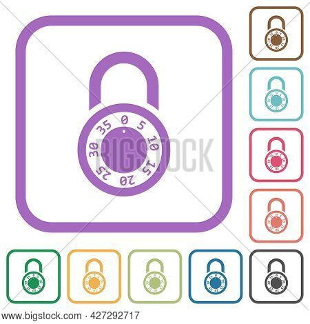 Locked Round Combination Lock Simple Icons In Color Rounded Square Frames On White Background